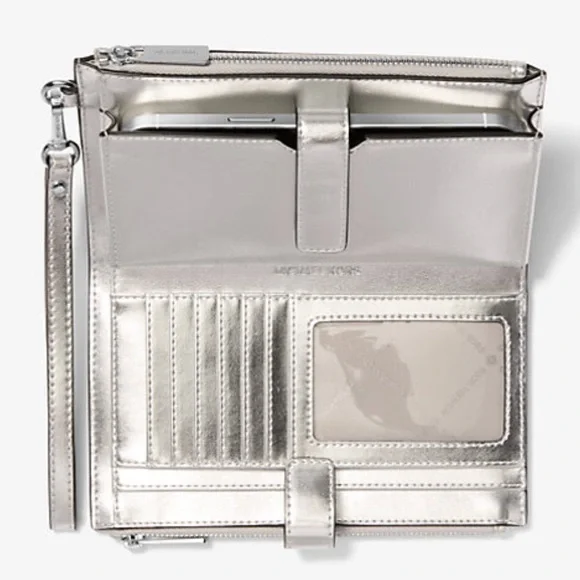 Michael Kors JST Lg Embellished Signature Logo Wristlet Wallet Phone Patches NWT - Picture 2 of 16